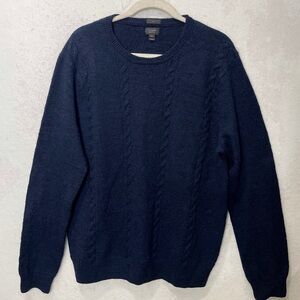 J. Crew Merino Wool Slim Navy Blue Sweater With Brown Leather Elbow Patches XL